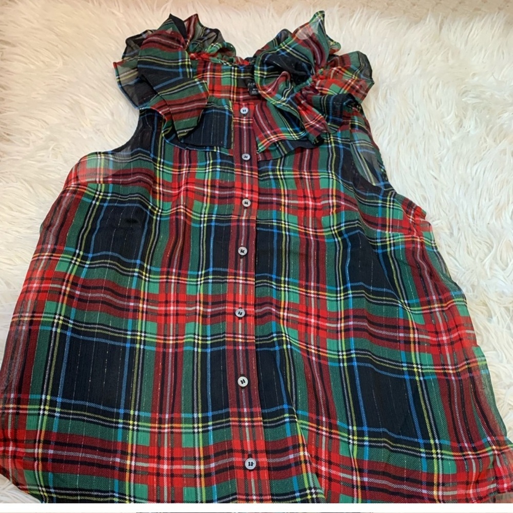 J CREW SLEEVELESS FESTIVE TARTAN PLAID BLOUSE - SMALL. R - Picture 3 of 5